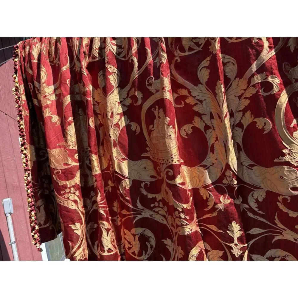 Redelman Red Dolphin Custom Lined Drapery Panels Pr 108x107 Each Jacquard Luxury